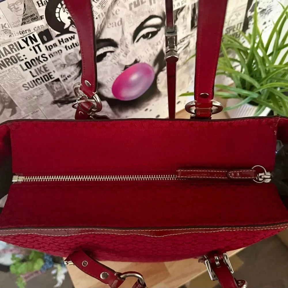 COACH Vintage 3 Piece Set Red Mini “C” Canvas & Leather Tote, Crossbody, Wallet. - Picture 4 of 11